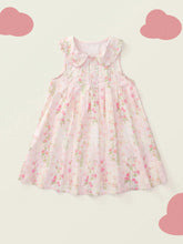 1pc Girls' Style Pink Floral Sleeveless Dress With Collar For Summer
